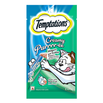 Temptations Creamy Purrrr-ee Cat Treats, Maguro and Scallop Flavors 48g (4 pieces)